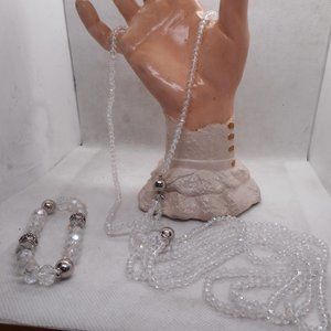 NEW Austrian Crystal Breakaway Beaded 42" Necklace & Bracelet in Silvertone